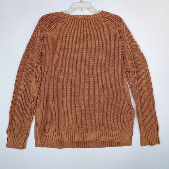 Braided Shoulder Sweater Split Cuff 100% Cotton Rust Brown EUC! Sz M - Picture 10 of 13